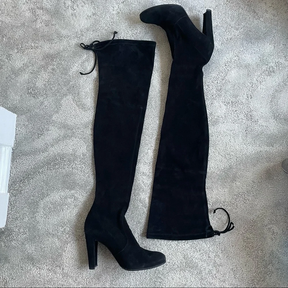 Stuart Weitzman Black Suede Over the Knee Thigh High Highland Boots EUC Size 6.5